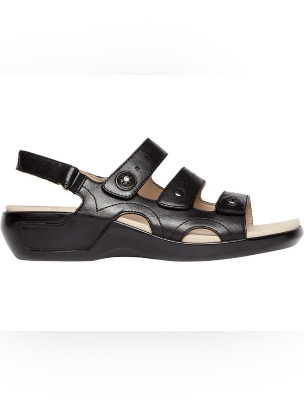 Aravon by New Balance Three Strap Comfort Sandals Black Leather Size 9 B - Picture 6 of 12